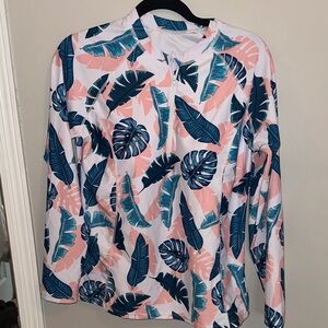 Leaf Pattern Women's RashGaurd Swim Top